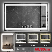 60/80cm LED Badspiegel mit Uhr