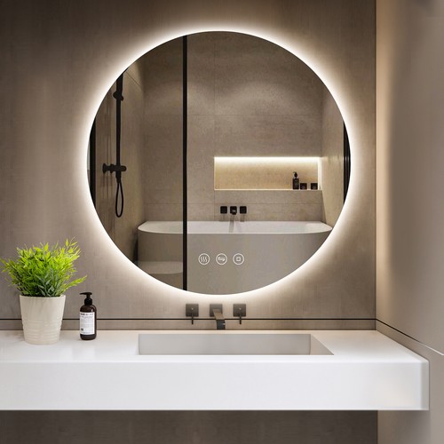 Rund badspiegel mit led - rund,