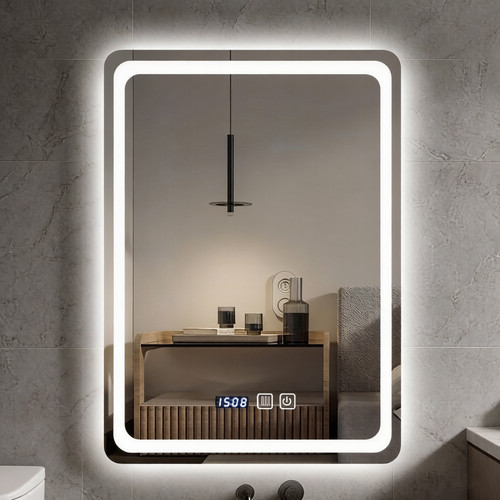 Led badspiegel mit uhr - mit, touch