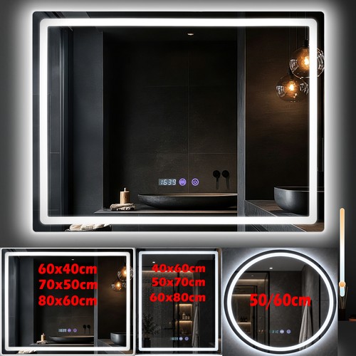 Led badspiegel mit uhr - led,